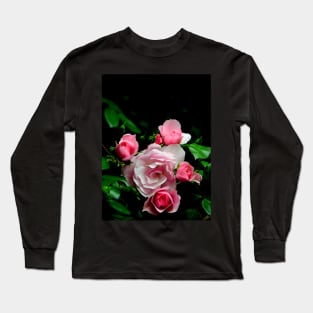 Rose Group, Garden Pink Flowers Macro Photo Long Sleeve T-Shirt